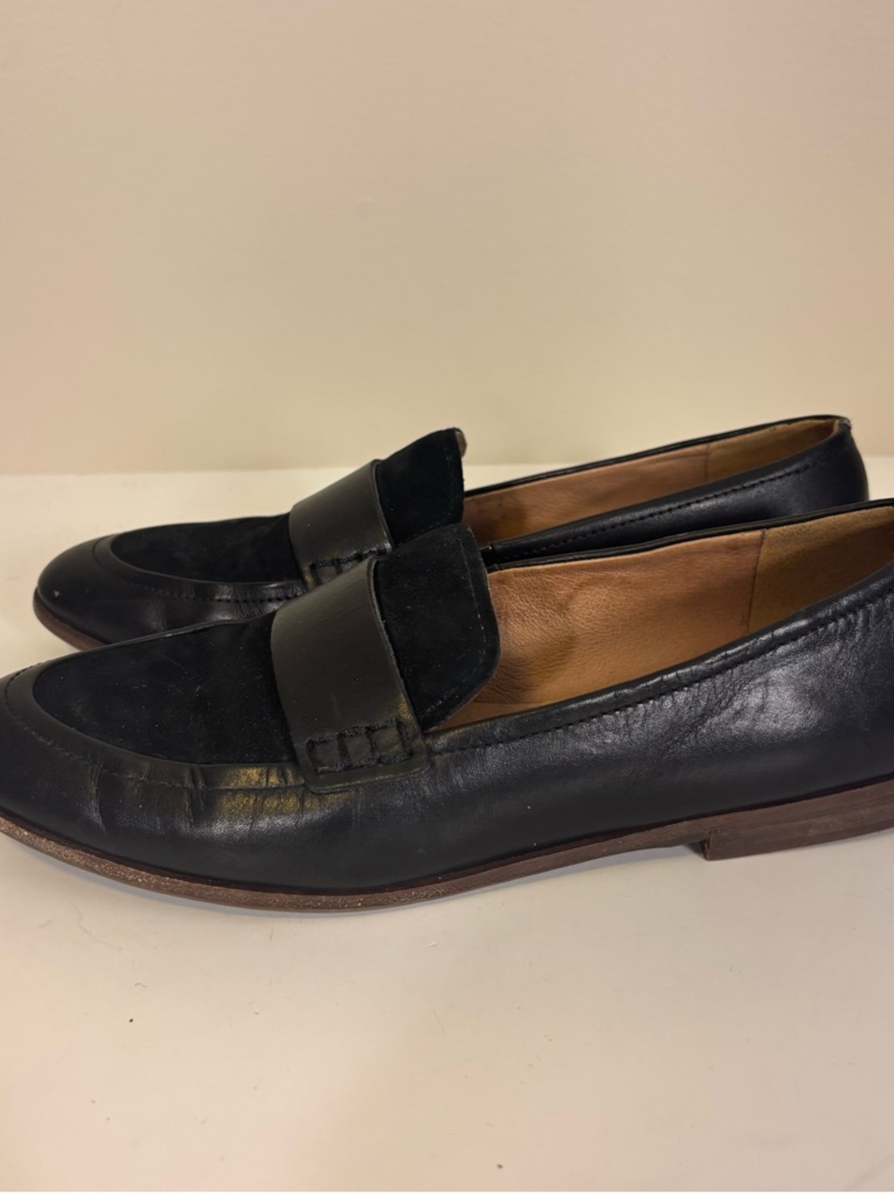 Madewell Black Leather & Suede Penny Loafers - Women's 7.5